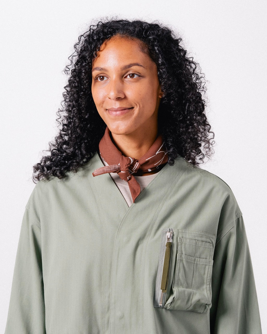 TAKIBI Herringbone Collarless Jacket